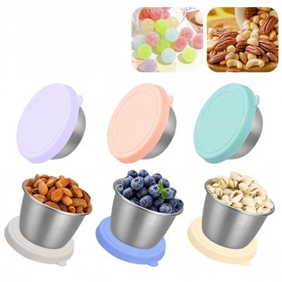 6pcs/set Stainless Steel Snack Container Bowl Salad Dressing Box With Lids 50/70ML For Picnics,barbecues,office Lunches,catering