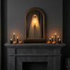 Indoor Halloween Ornament Light Up Ghost Mirror, Holding Candle on Spooky Gothic Interior Accents Decorations for Wall Table Mantel Room Home
