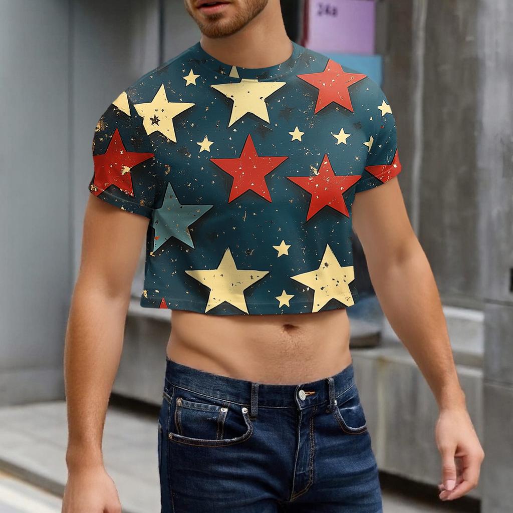 Pánský polovystřižený ležérní plážový top s kulatým výstřihem a krátkým rukávem