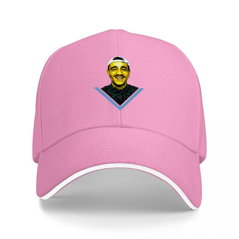 Black Baseball Cap Featuring Obama Cartoon Face with Blue V Design for Fashion StateUnisext and Streetwear Style