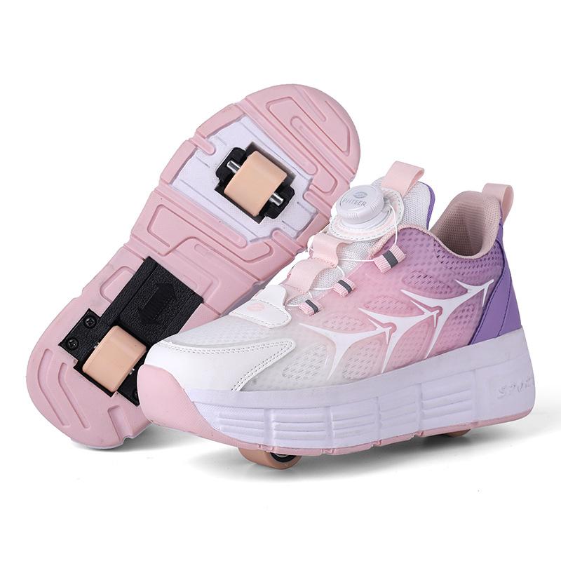 Children's Runaway Shoes Boys' Double Wheels Girls' Roller Skates Students' Shoes with Wheels Pulleys Breathable Autumn and Winter