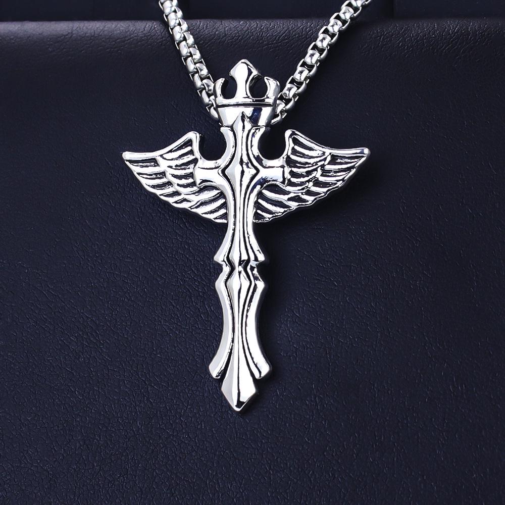 European Viking Titanium Steel Rune Necklace with Stainless Steel Spearhead and Compass Pendant