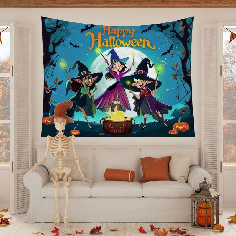 Halloween Home Party Decoration Tapestry Background Cloth Blood Red Handprint Clown Horror Pumpkin Head Atmosphere Tapestry