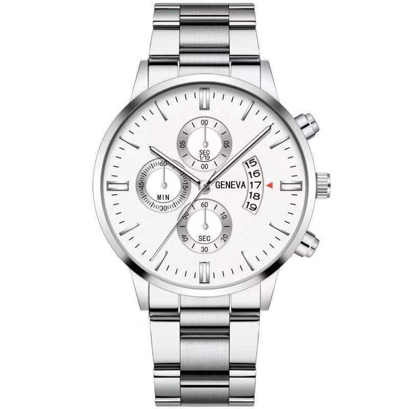 Wis Steel Strap Watch, Men S Stainless Steel Three-Eye Calendar Quartz Alloy Watch
