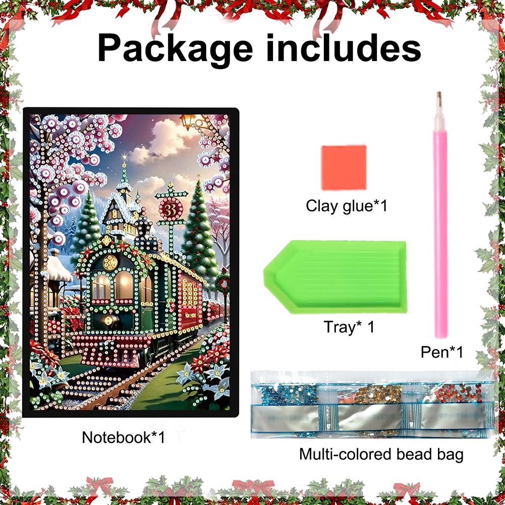 Christmas Winter Diamond Painting Diary Book with 4Pcs Bookmark Rhinestone Art Painting Notebook Kit Holiday Birthday Gift