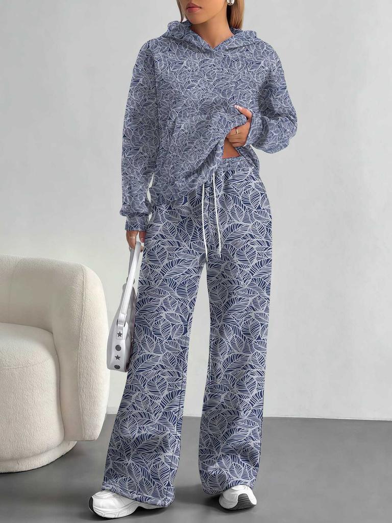 European And American Autumn And Winter Casual Long-Sleeved Suit Women'S Hooded Sweater Trousers Two-Piece Set Retro Elements