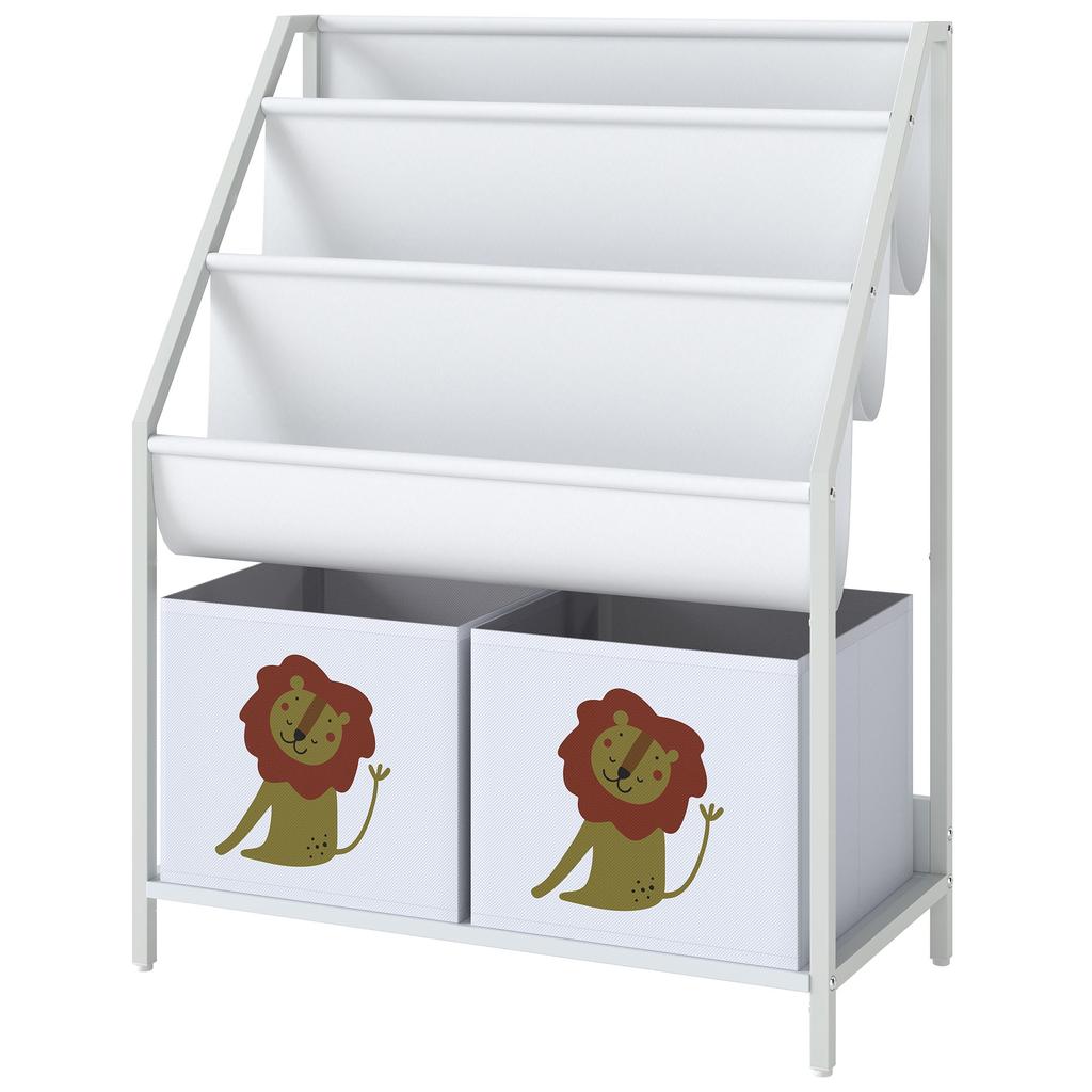 Bookshelf For Children Children Shelf With 2 Open Compartments 3 Hanging Shelves 60 X 30 X 76 Cm White