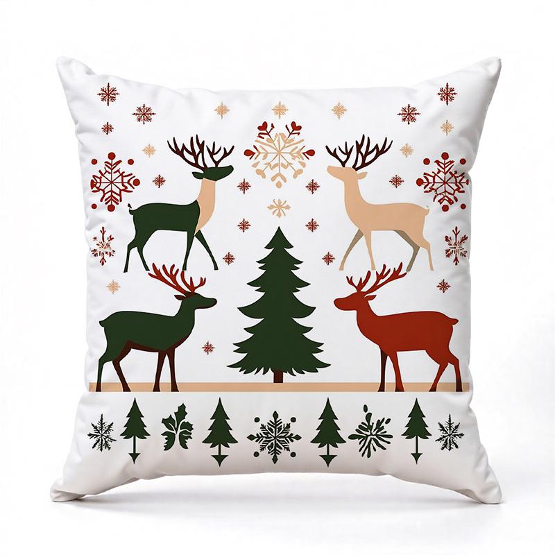 Christmas Decorative Pillows Reindeer Snowman Pattern Square Polyester Pillowcase, Modern Sofa Decorative Cushion Cover