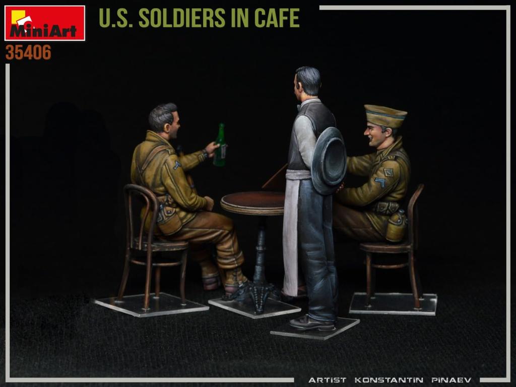 MiniArt Scale American Soldier In a Cafe Plastic Model Kit MA35406 1/35 (3 Figures)