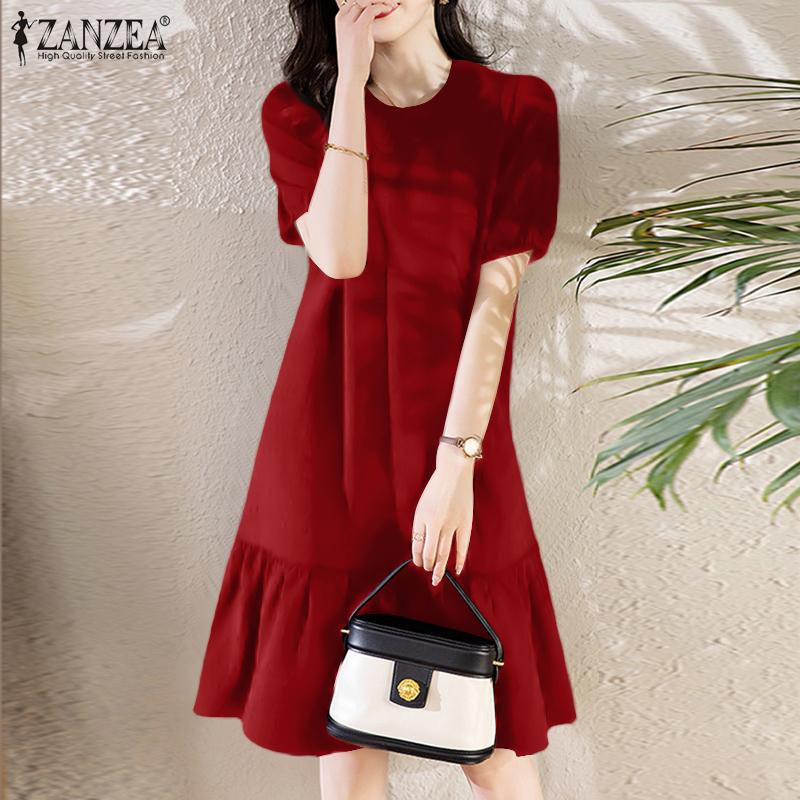 

ZANZEA Женское повседневное однотонное платье с короткими рукавами и круглым вырезом для праздника 4XL чёрный