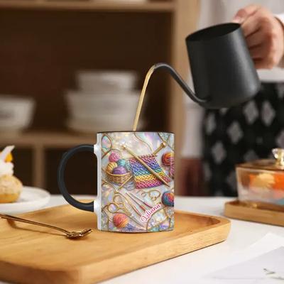 325/450ML Strumenti per Maglia Cucito Tazza da Caffè con Manico Ceramica Resistente al Calore Grande Capacità Tazza per Bere Tè Latte Acqua Regalo per Amante del Cucito
