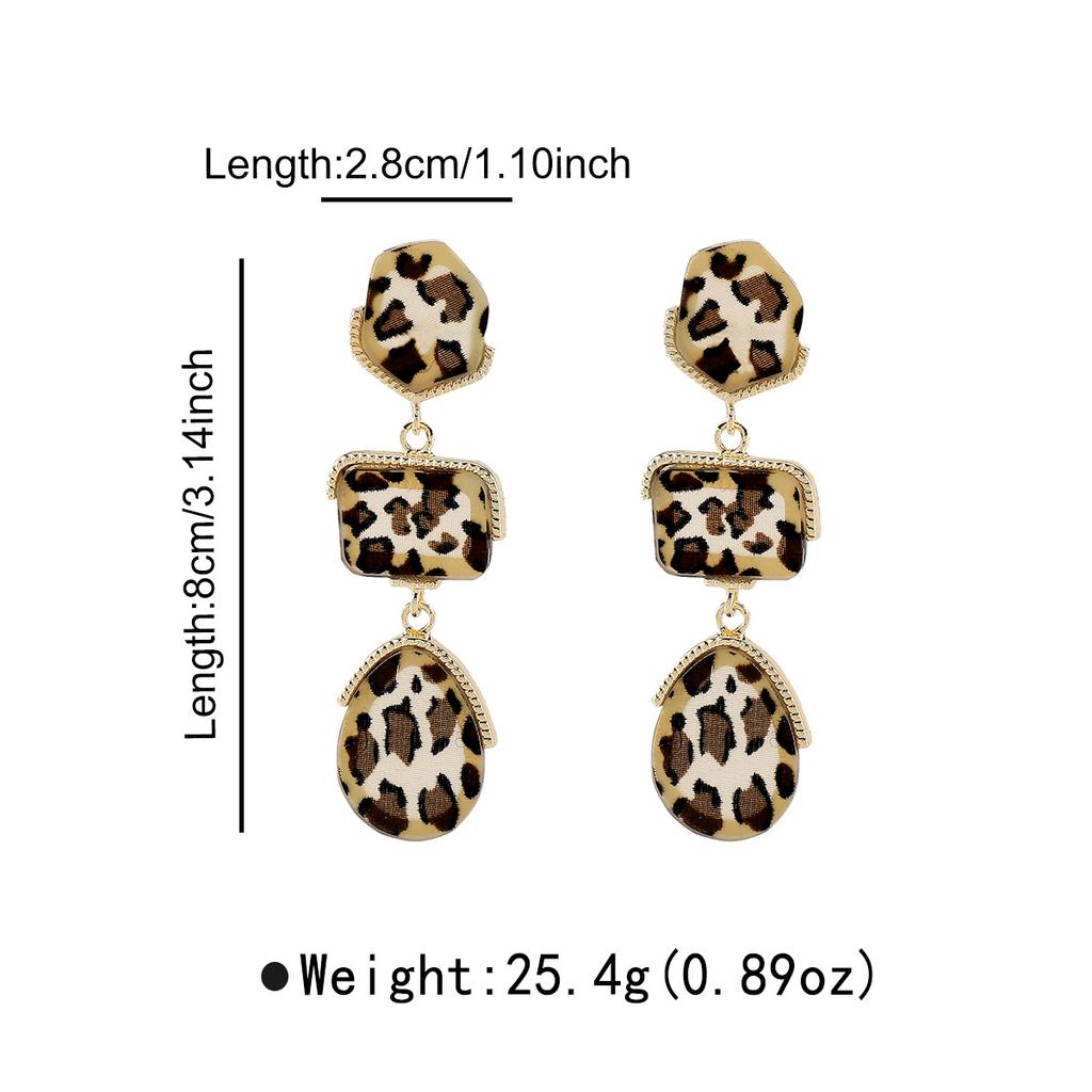 Geometric Oval Square Leopard Print Drop Earrings for Women Ladies Trendy Street Style Exaggerated Pendant Earrings Jewelry Gift