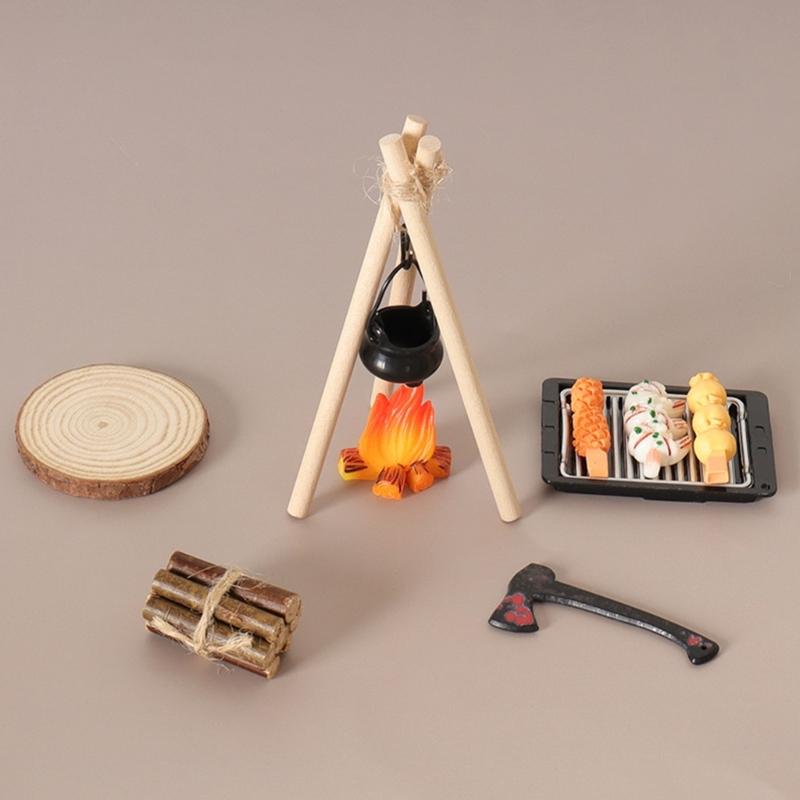1/12 Miniature Camping Scene Set With Baking Pan For Doll House Outdoor Picnic Scene Accessories And Kids Roleplay Craft