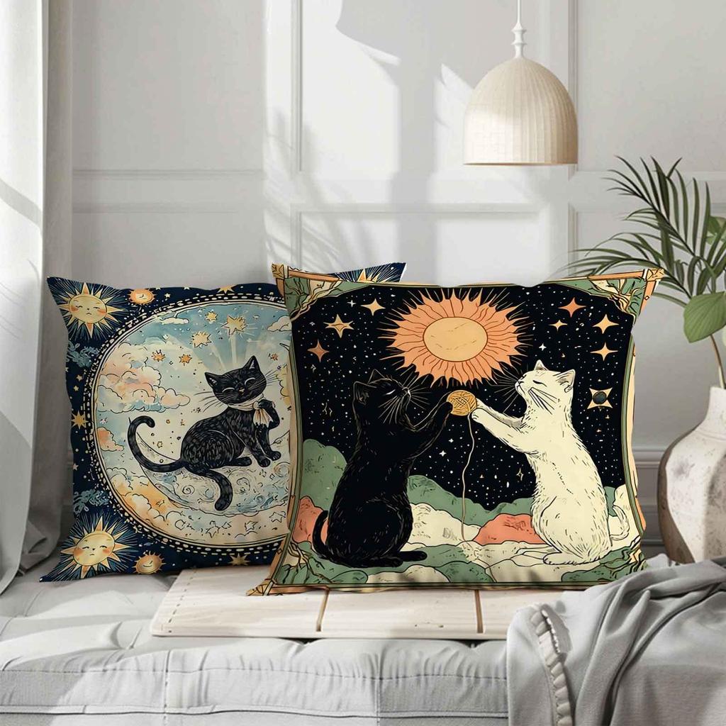 Cat, Moon, Star Pattern Digital Printing Pillow Cover Short Plush Suitable Living Rooms Bedrooms Sofas Throw Cushion Cover