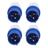 4 Stück Industriestecker 3-polig 16A IP44 Wasserdicht Ersatzsteckdosen PP und Messing 220‑250V