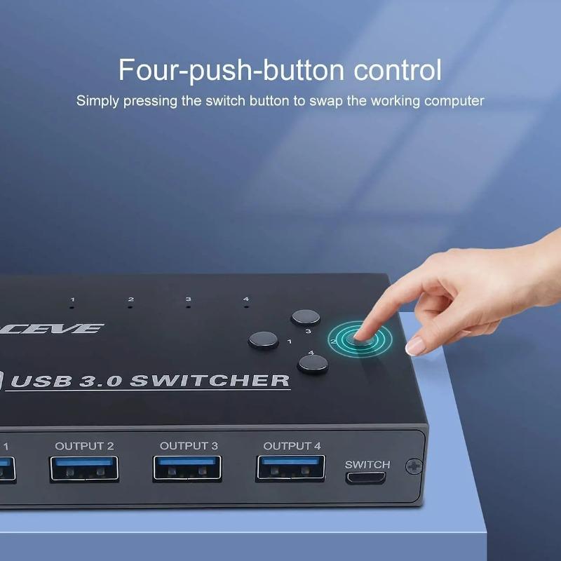 Usb3.0 Switcher Four In Four Out Distribution 4 4-port Splitter Aluminum Alloy Interface Key Converter Printer Sharer