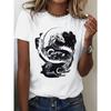 European Size Silent Claws Text Dragon Pattern Print Women's Round Neck Short Sleeve Soft Skin-Friendly T-Shirt