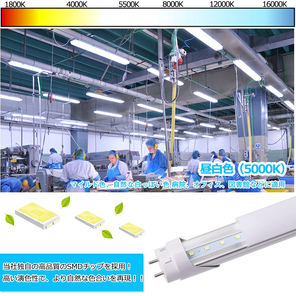 Single-side Power Supply LED Fluorescent Lamp, 40W, LED Straight Tube, 2600LM Brightness, 18W Power Consumption, Energy-saving, 5000k Daylight White,