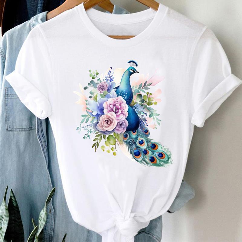 (Asian Size) Clothing Lady o-neck Short Sleeve T-shirts Printed Female flower trend Top Casual T Shirt Fashion Women Graphic Tee