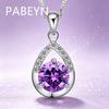 925 Sterling Silver Stylish Simple White Purple Zircon Droplet Pendant Necklace, Birthday Party Anniversary Gift, Ladies Jewelry