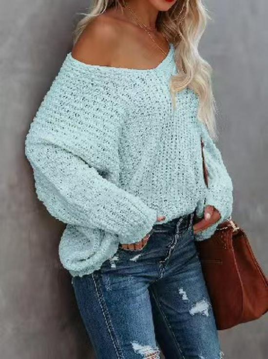 2025 Winter Strick-Lochmuster Pullover: Damen Freizeit Pullover Unifarben Lockerer Schnitt