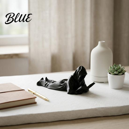 Reader Collectible Decor Black Robe Figurine 3D Printed Faceless Reading Man Modern Figurine Statue Lying Bookworm Sculpture for Home Office
