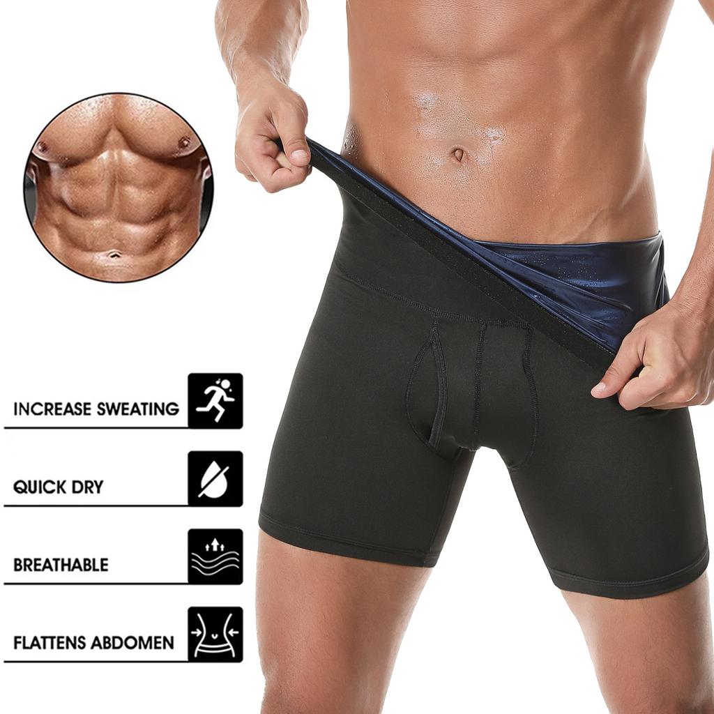 Sauna Shorts for Men Sweat Pants High Waisted Compression Underwear Tummy Control Shapewear Workout Training Capris Body Shaper Boxer Briefs