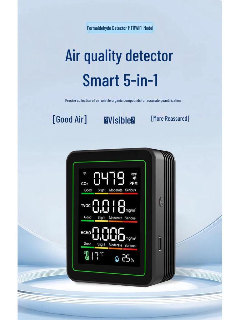 Cross-border Graffiti Air Model: 5-in-1 WiFi Detector for CO2, TVOC, Temperature, Humidity, and Formaldehyde