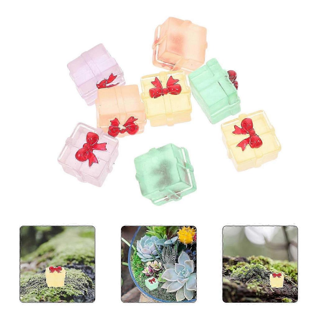 Mini Resin Box Ornaments for Decor 8Pcs Glowing Christmas Present Boxes