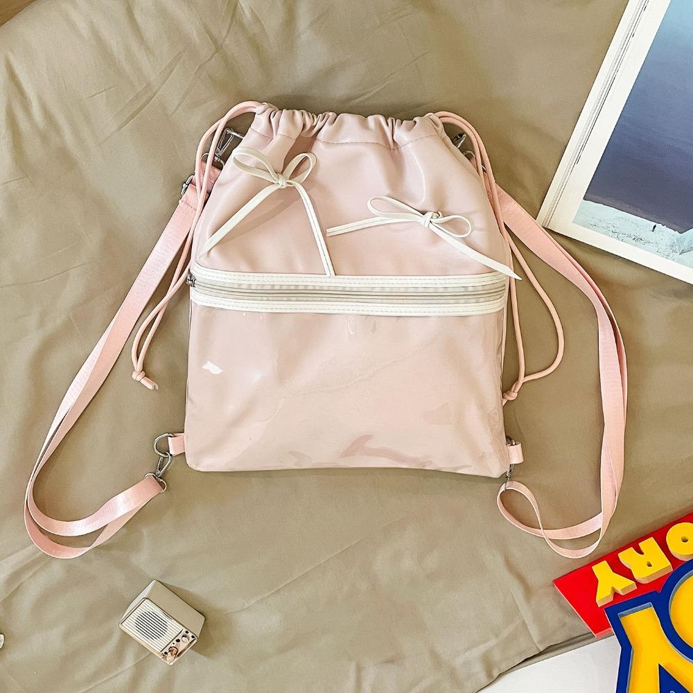 

PU Itabag Transparent Pocket Shoulder Bag Cute Drawstring Backpack Casual розовый