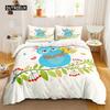Owl Duvet Cover Set Cartoon Comforter Cover Happy Birthday Theme Bedding Set Cute Bird Polyester Quilt Cover Twin Size for Kids