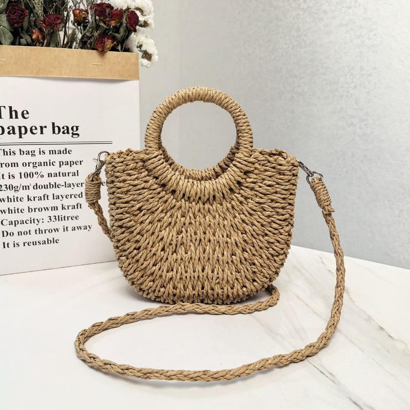 Sommer handgemachte Strohtasche Mode tragbare Schulter Damenhandtasche süße Handtrage einfarbig lässige Tasche