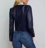 Women's Stylish Navy Blue Jacket Biker Real Lambskin Leather Trucker Motorcycle