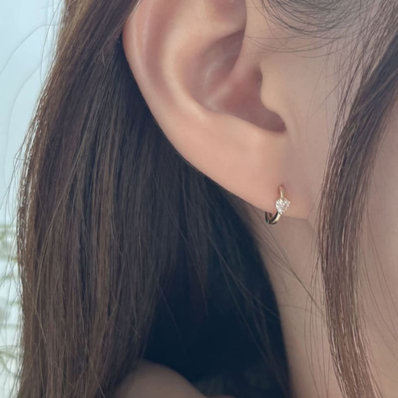 Youngglow 14k Mini Heart Cubic One Touch Ring Earring