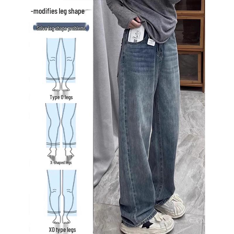 Women's Retro Blue High Waist Wide Leg Jeans for Autumn/Winter - Plus Size Slimming Straight Leg Pants for Pear Shapes