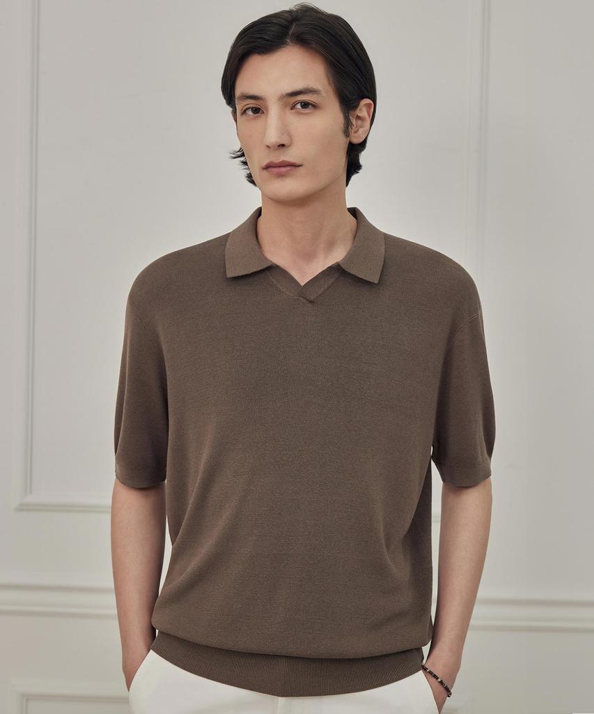 THEKNITCOMPANY Reese'S Silk Polo Shirt - Morel Khaki