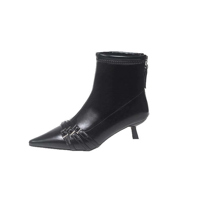 Pointed Toe Stiletto Heel Booties 2025 Autumn and Winter New Belt Buckle Sexy French Celebrity Temperament Fashion Boots