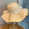 Sun Hat Hand-Crocheted Chrysanthemums Large Brim Strong Sun Protection Wave Shape Face Slimming Vacation Style Travel Hat