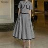 ZANZEA Women Short Sleeve Blouse and Long Skirts Plaid Print Two Piece Suit Sets