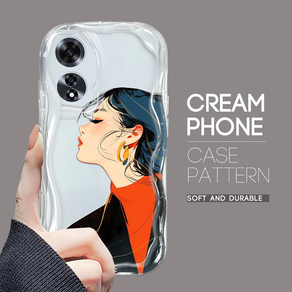 For OPPO A17 A18 A38 A58 A98 Reno7 Z 8Z 8T 11F 11 Pro Realme 12 Lite 12 Pro C30 Fashion Girl Cream Texture Soft Silicone Full Lens Protect Casing