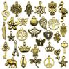 30 Mixed Antique Gold Crown Owl Alloy Pendants for DIY Vintage Retro Jewelry.