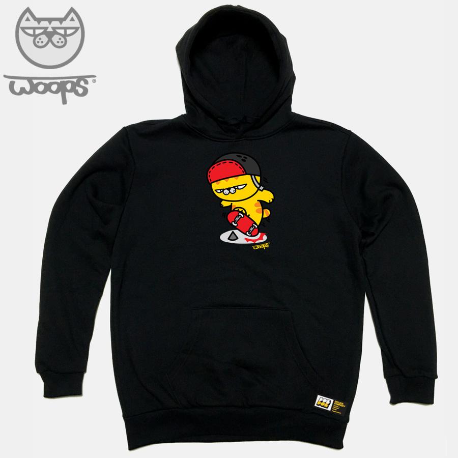 Doldol Woops_Hoody_58 Skateboard Cat Oops Character Hoodie Black/L