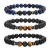 Volcanic Stone & Tiger Eye Lapis Agate Bracelet Set - Fashionable and Simple Style