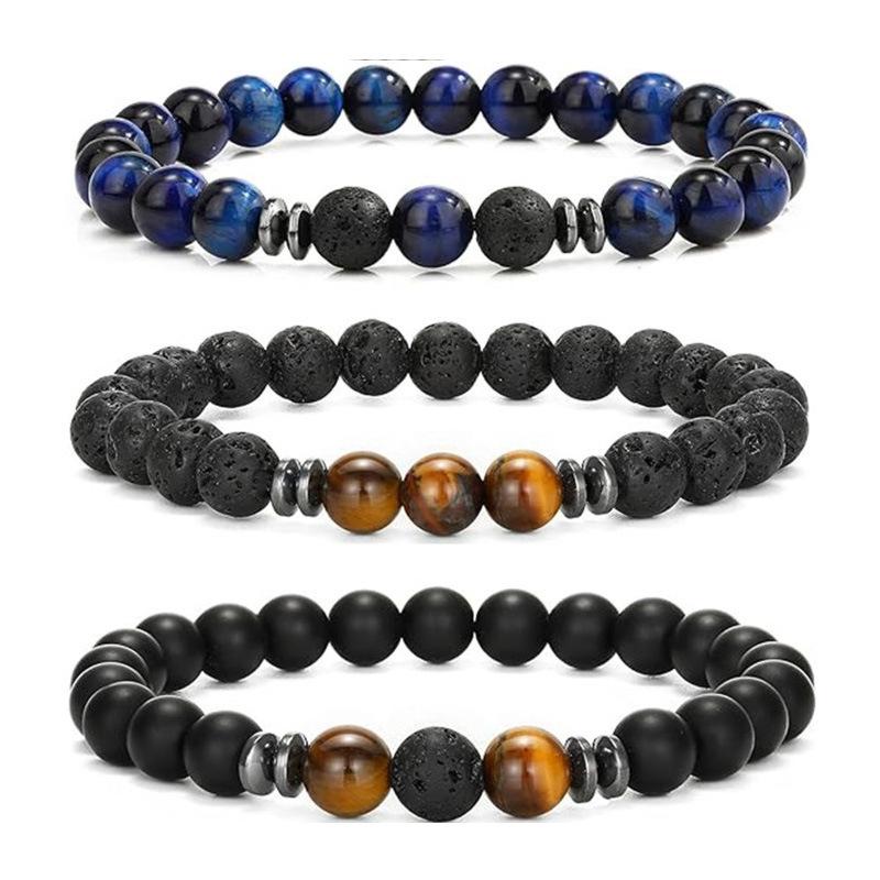 Volcanic Stone & Tiger Eye Lapis Agate Bracelet Set - Fashionable and Simple Style