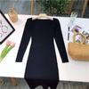 Square Neck Ribbed Thicken Warm Knitted Dresses Women Long Sleeve High Stretch Basic Bodycon Dress Streetwear Vestidos C-121