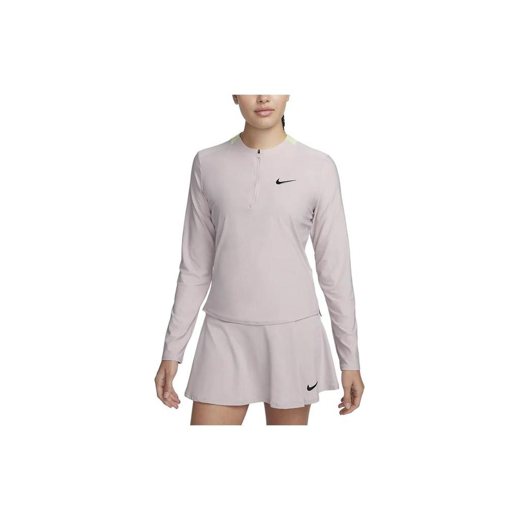 Nike Solid Color Half-Zip Casual Long Sleeve T-Shirt Women Tops Gray Purple FV0258-019