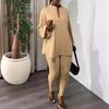 Knitted Set Trousers New Solid Color Multi-Color Pleated V-Neck Top Skinny Pants Fashion Temperament Two-Piece Outfit