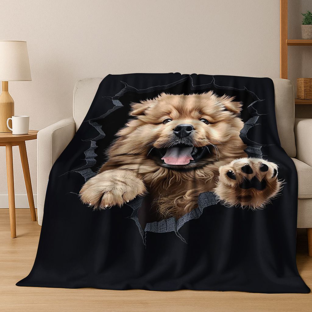 3D Illusion durchbrechende Wand Hund Welpe Niedliche Flanelldecke, Gemütliche Weiche Überwurfdecke für Zuhause Schlafzimmer Bett Sofa Picknick Abdeckung Geschenk Kind