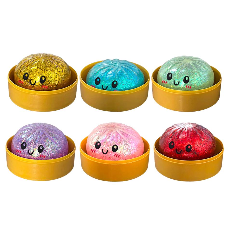 Dumpling Stress Balls Fidget Sensory Toy Simulation Food With Steamer Squeeze Dough Ball Stress Relief Hand Toy 1-5 Pcs