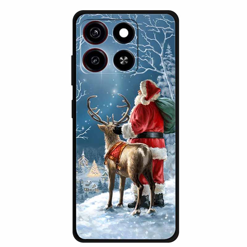 Christmas Cover For ZTE Blade A35 A55 Case Black Silicone Cases for ZTE Blade A55 Cartoon Santa Claus Christmas Tree Back Cover